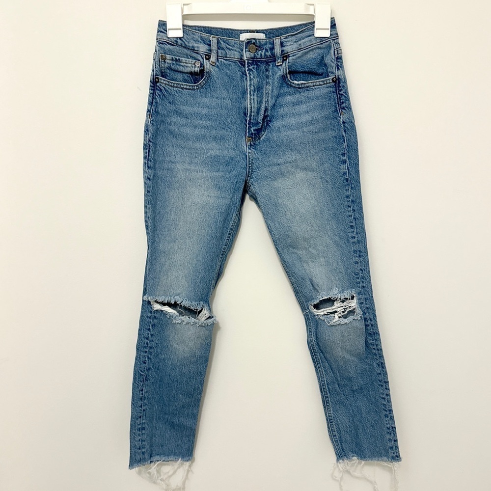 Boyish the Zachary High Rise Skinny Jeans Stretch Size 25 Knee Distress Fray Hem